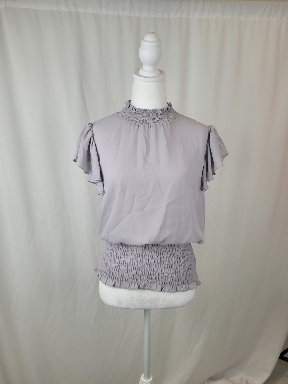 Smocked Hem Flutter Sleeve Blouse - Light Lavender